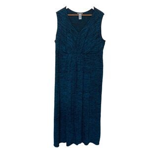 Catherines Sleeveless Maxi Dress Plus Size 2X Blue Teal Stretch V Neck Space Dye